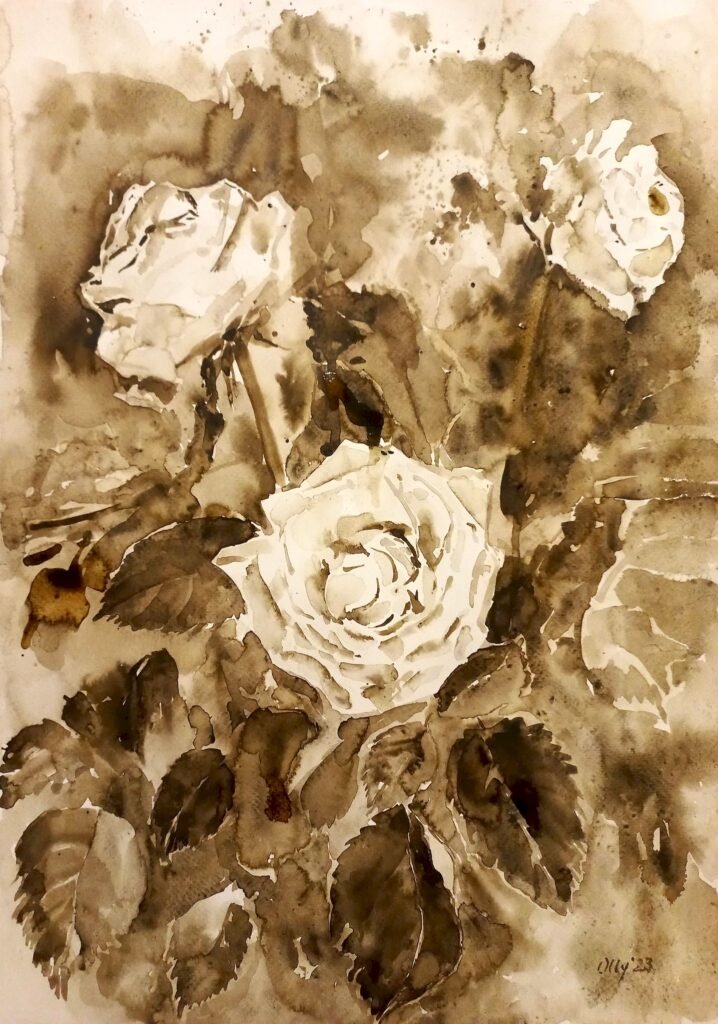 olly sepia 02 flowers without color 50x36 2023